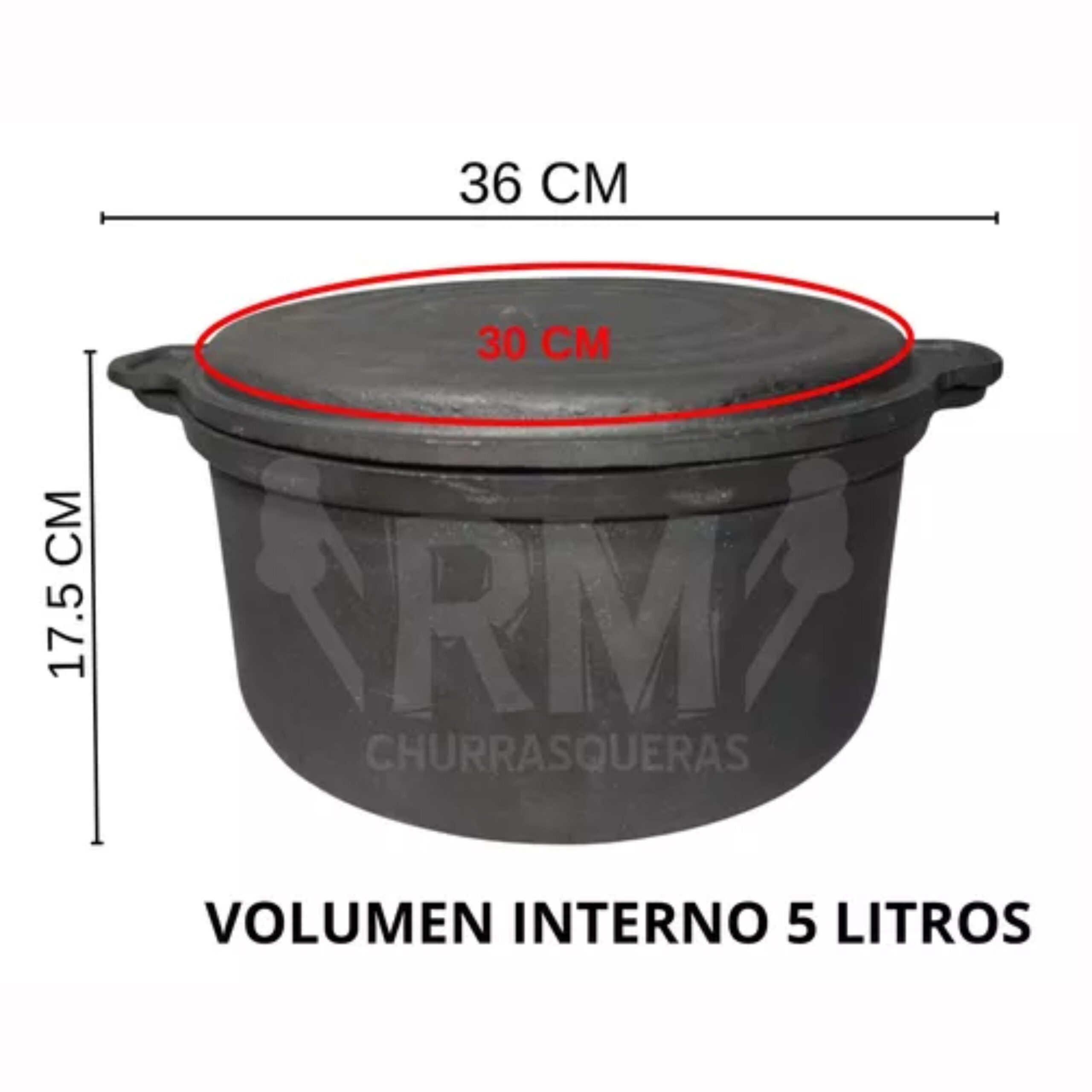 Cacerola Olla De Fundición 5l C/tapa Pizzera-hierro Fundido - Imagen 4