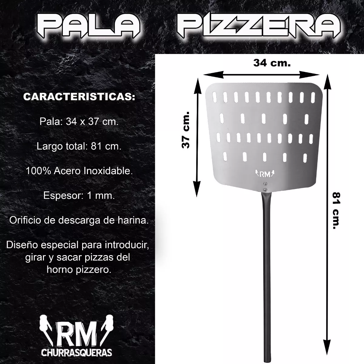 Pala Pizzera De Acero Inoxidable Para Horno De Barro - 34cm - Imagen 3