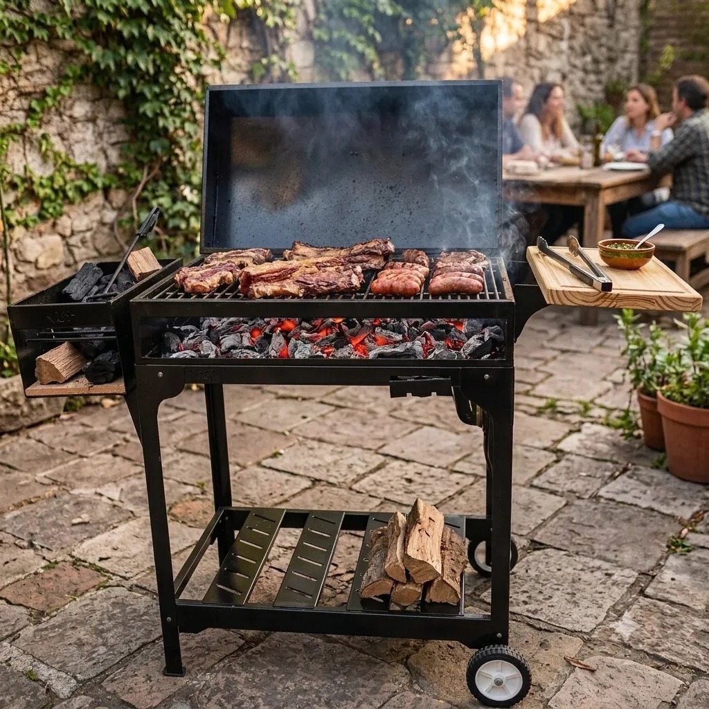 Parrilla Rodante Con Fogonero Y Tapa Sin Refractarios- Negra - Imagen 7